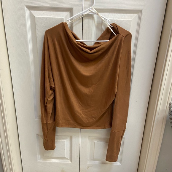 Free People Vibrant Orange Long Sleeve Top and Brown - Picture 3 of 4